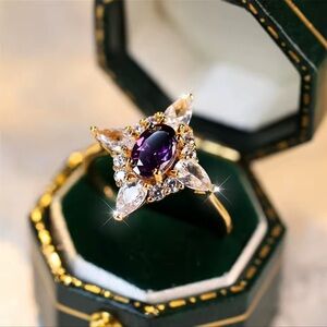 Lab Created Amethyst Gold Plated Crystal CZ Lilac Purple Gemstone Ring size 7